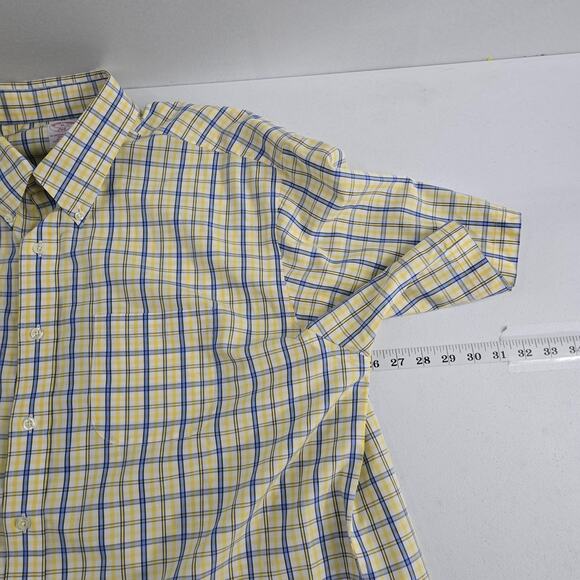 Brooks Brothers short sleeve button down shirt XL mens yellow blue 6570 - Picture 4 of 7